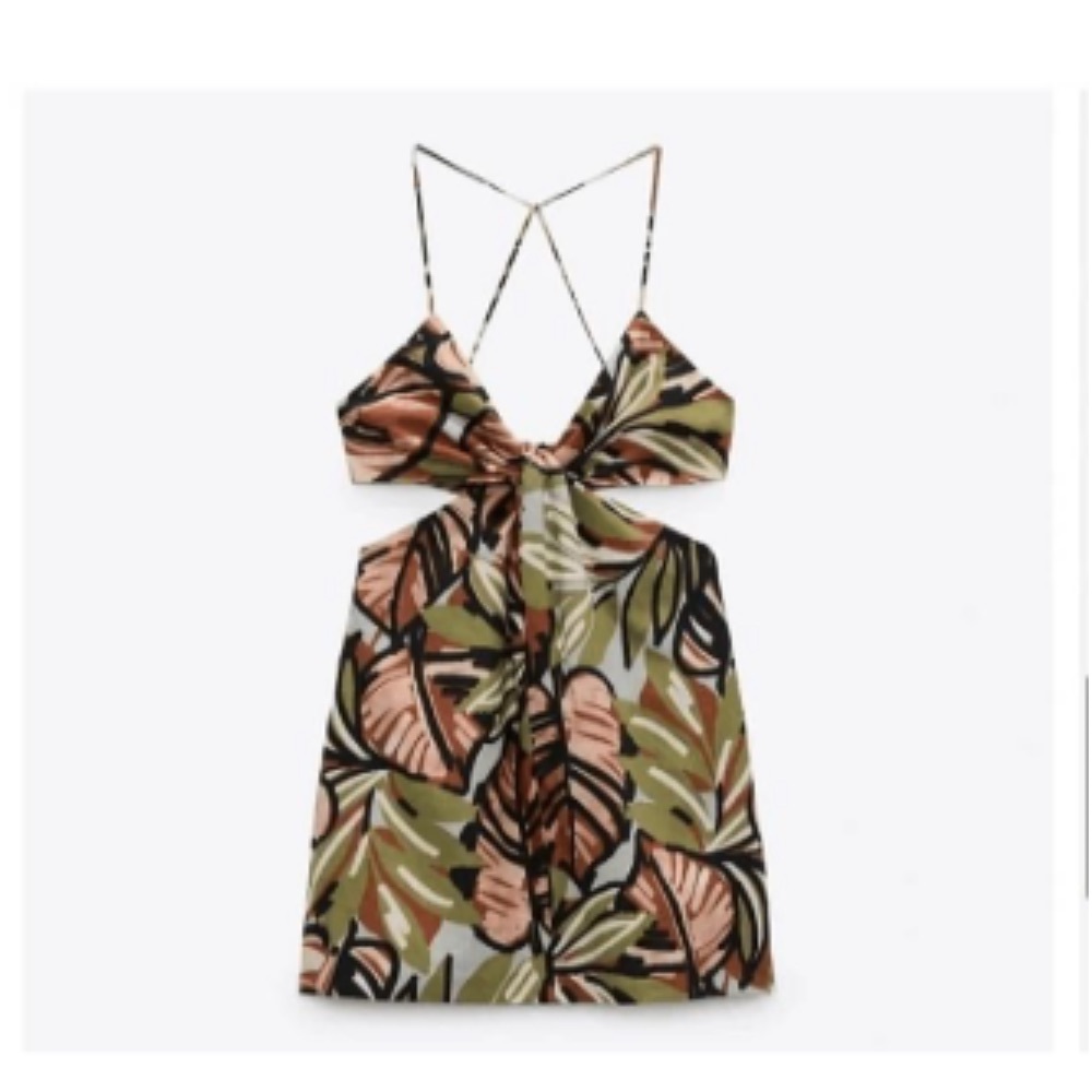 NWT- Zara bohemian botanical print cutout linen dress size XS